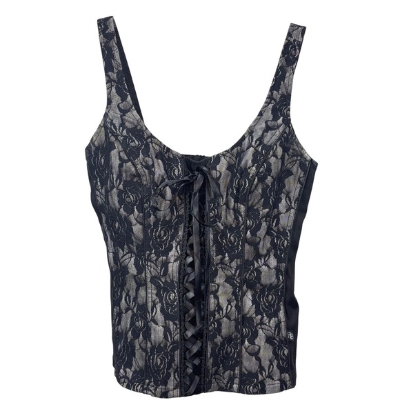 Royal Bones Tops - Royal Bones Black Lace Overlay Tank Top